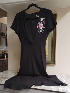 1930s Style Bias Cut Chiffon Black Dress Size S